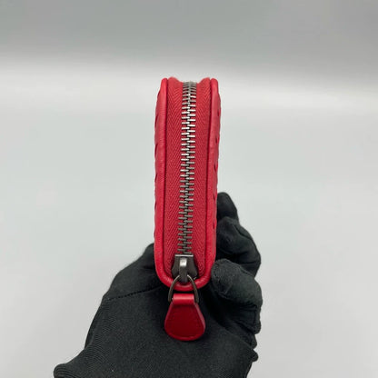Bottega Veneta Woven Zipper Wallet Red