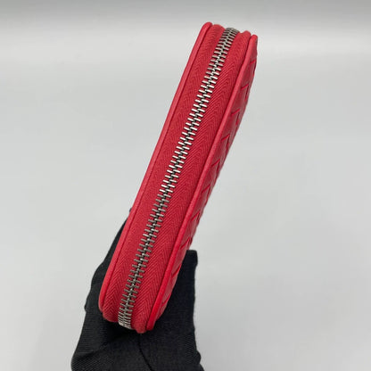 Bottega Veneta Woven Zipper Wallet Red