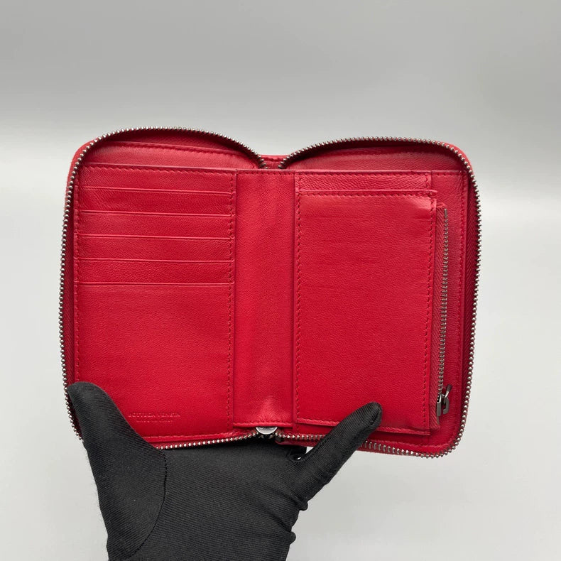 Bottega Veneta Woven Zipper Wallet Red