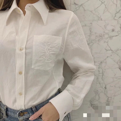 Elegant Saint Laurent White Embroidered Shirt