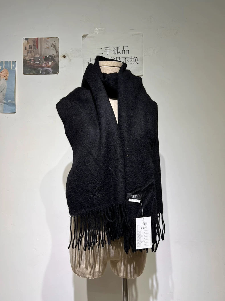 Vintage Gucci Black Alpaca Wool Scarf