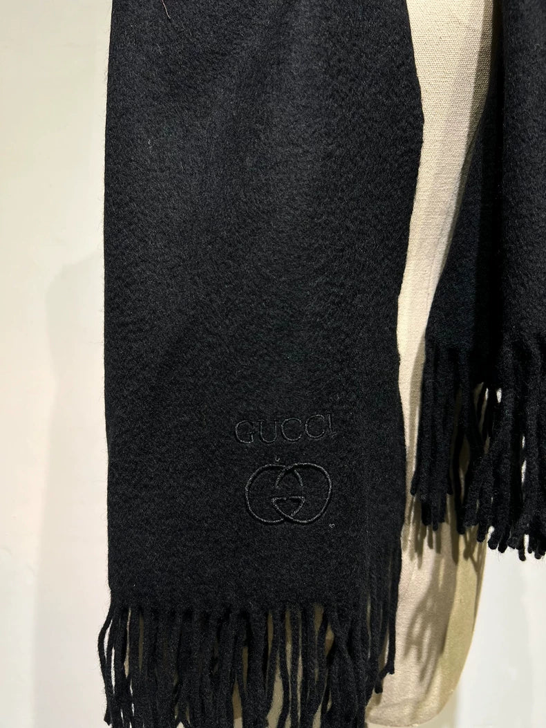 Vintage Gucci Black Alpaca Wool Scarf