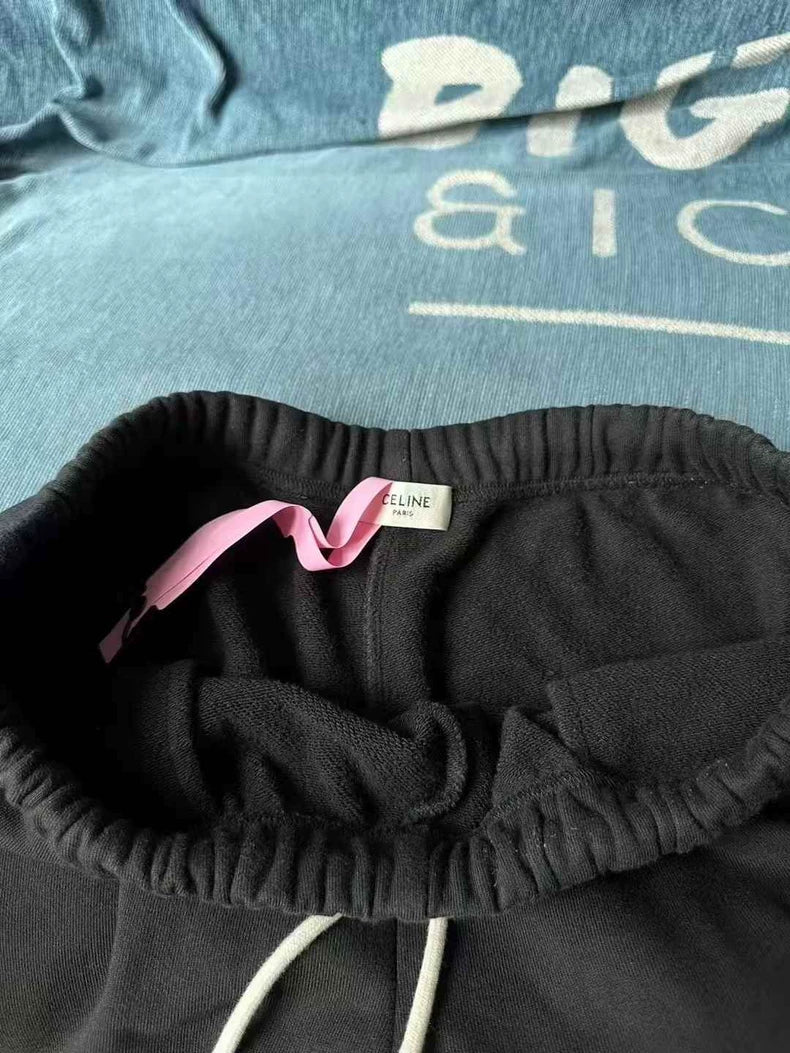 Celine Black Embroidered Logo Shorts