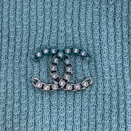 Blue Logo Rhinestone Knit Short Sleeve Shirt