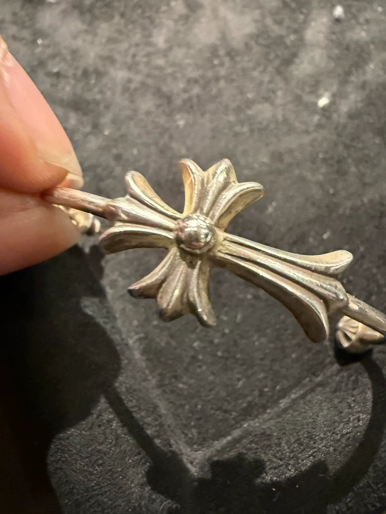 Chrome Hearts Cross Earrings with Flower Design