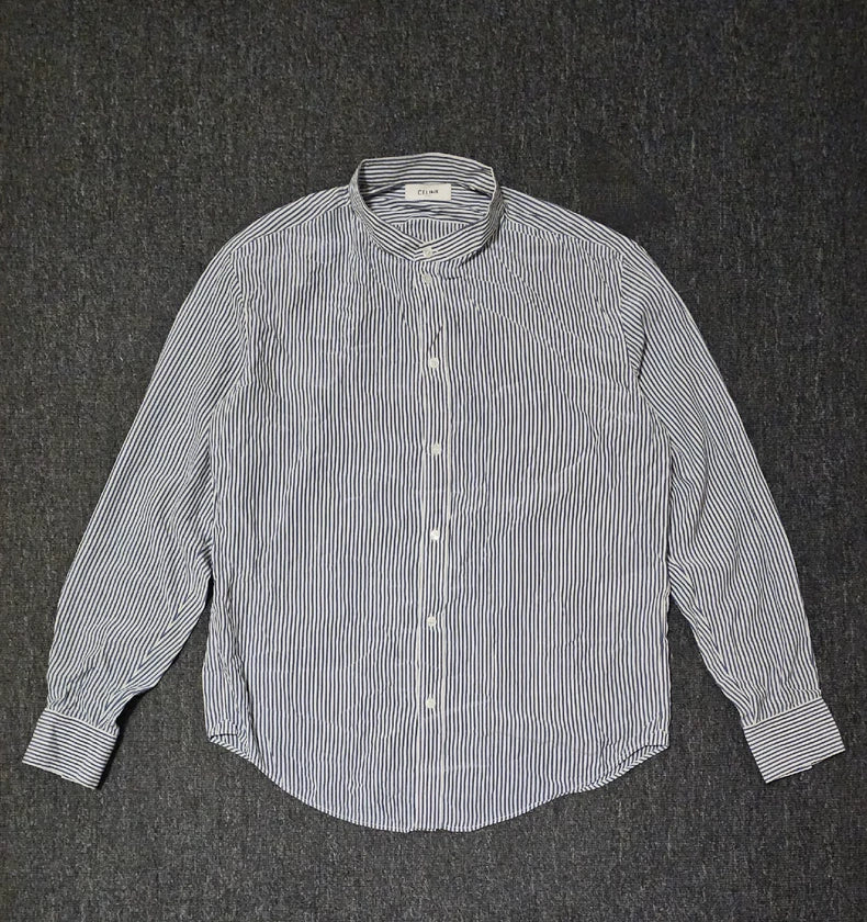 Celine Striped Stand-Collar Shirt-yf