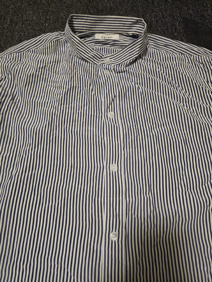 Celine Striped Stand-Collar Shirt-yf