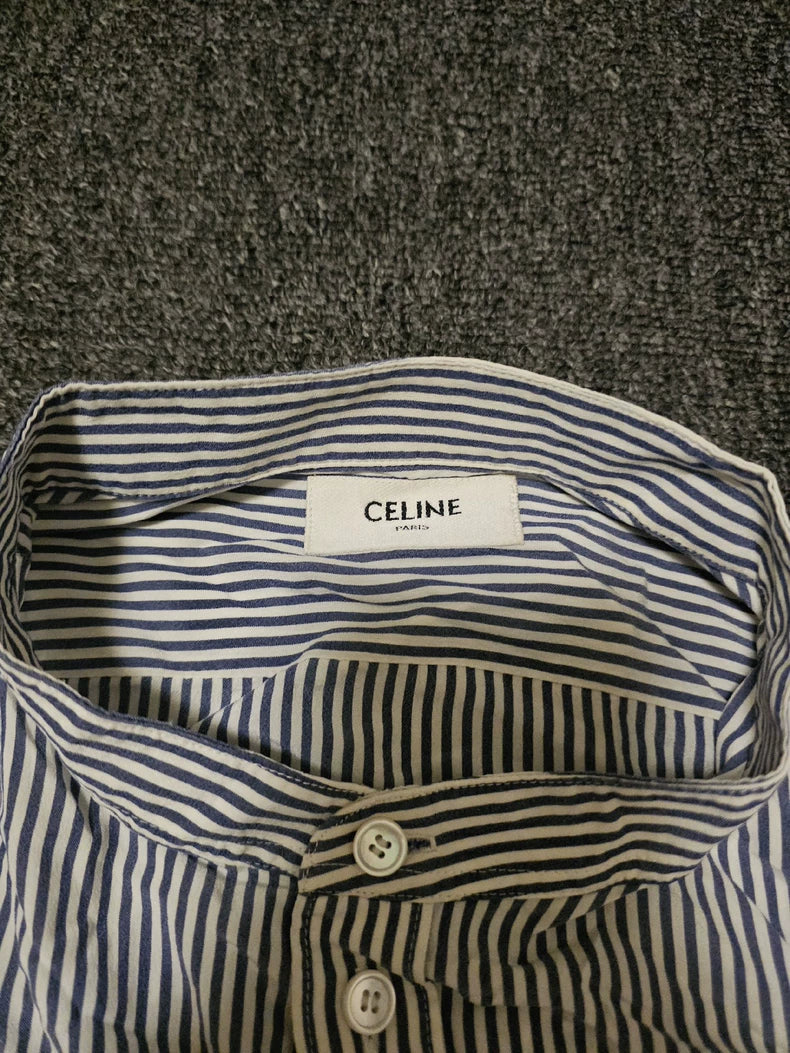 Celine Striped Stand-Collar Shirt-yf