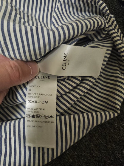 Celine Striped Stand-Collar Shirt-yf