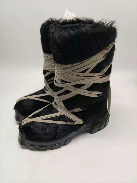 Rick Owens Lunar Strappy Horsehair Boots-yf