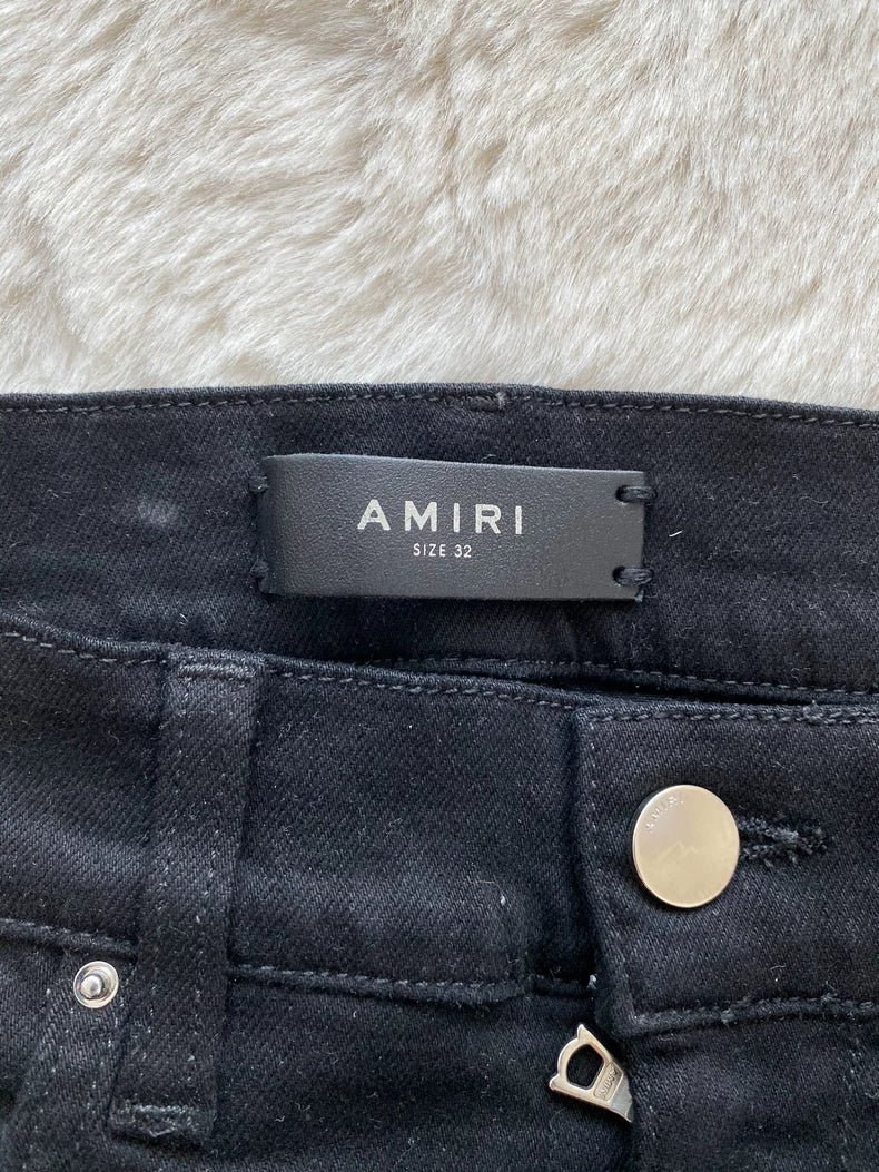 Black Sports Stripe Distressed Denim Pants