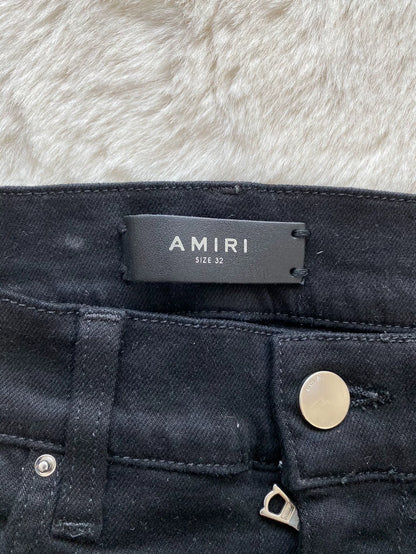 Black Sports Stripe Distressed Denim Pants