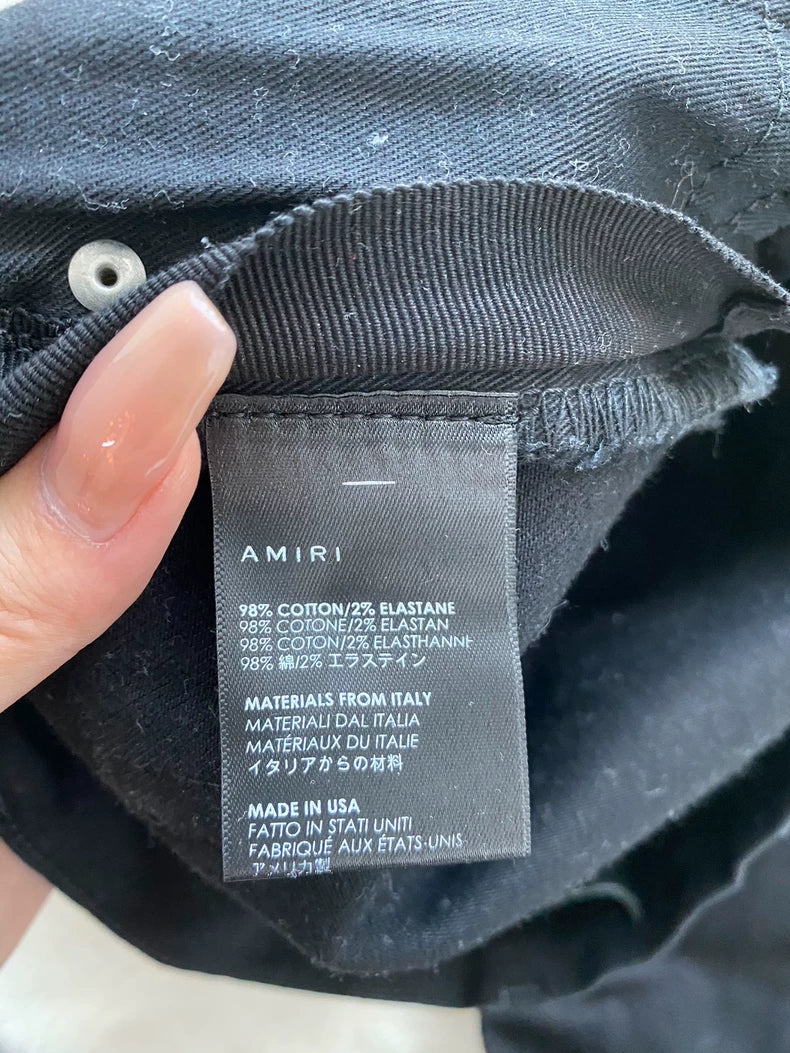 Black Sports Stripe Distressed Denim Pants