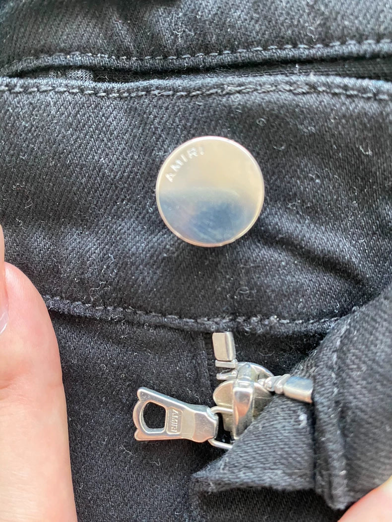 Black Sports Stripe Distressed Denim Pants