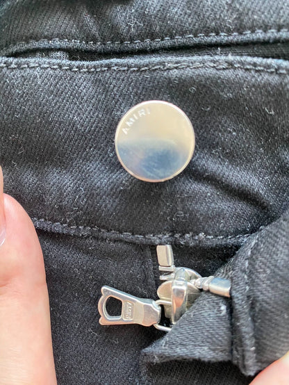 Black Sports Stripe Distressed Denim Pants