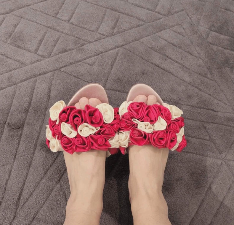 Pink Floral Slide Sandals