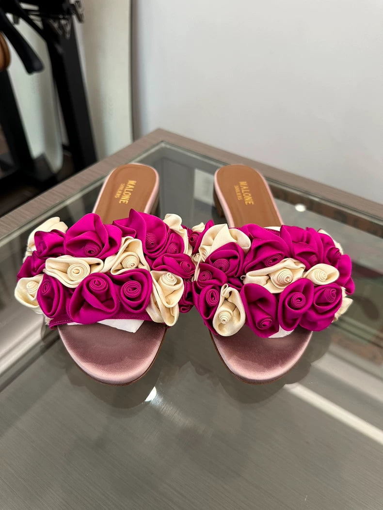 Pink Floral Slide Sandals