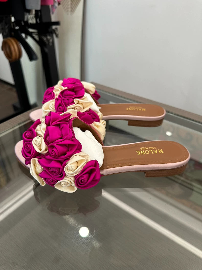 Pink Floral Slide Sandals
