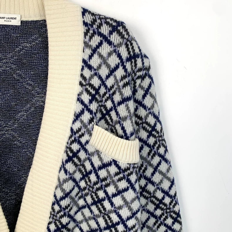Saint Laurent Color Block Wool Cardigan