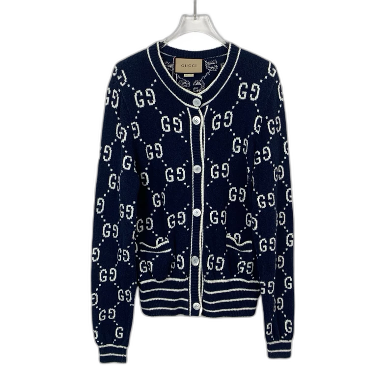 Gucci Navy Logo Knit Cardigan Sweater