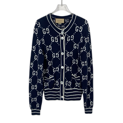 Gucci Navy Logo Knit Cardigan Sweater