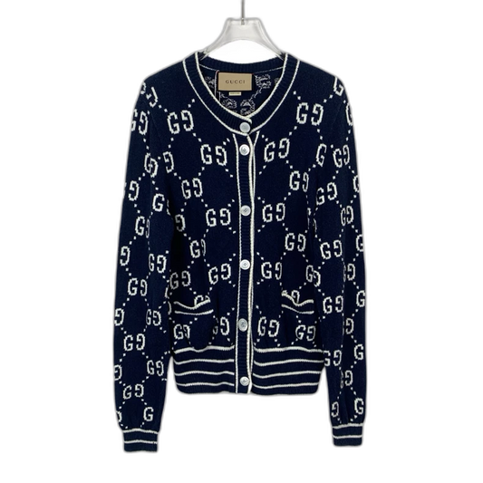 Gucci Navy Logo Knit Cardigan Sweater