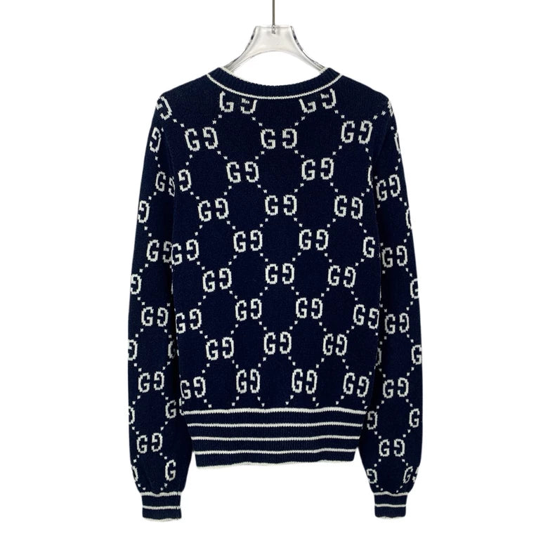 Gucci Navy Logo Knit Cardigan Sweater