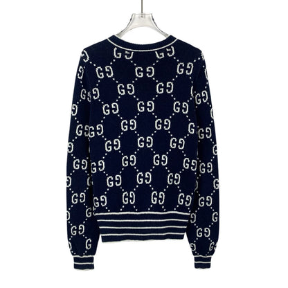 Gucci Navy Logo Knit Cardigan Sweater