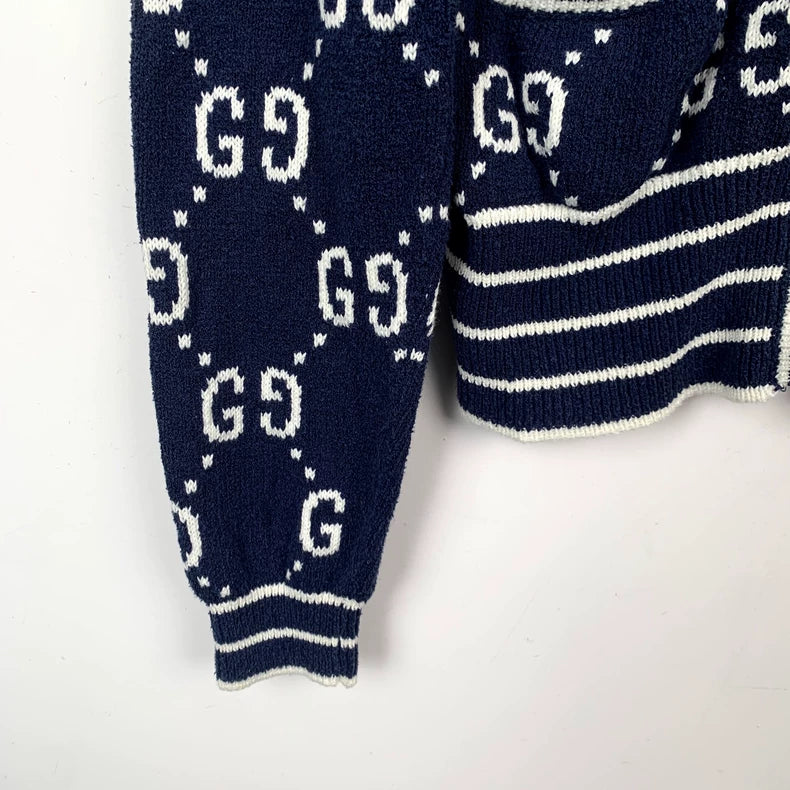 Gucci Navy Logo Knit Cardigan Sweater