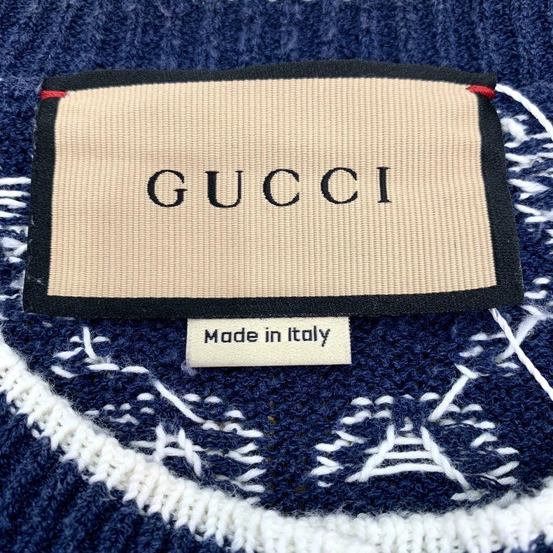 Gucci Navy Logo Knit Cardigan Sweater