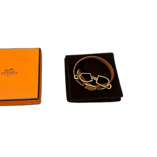Hermes Brown Double Ring Leather Bracelet