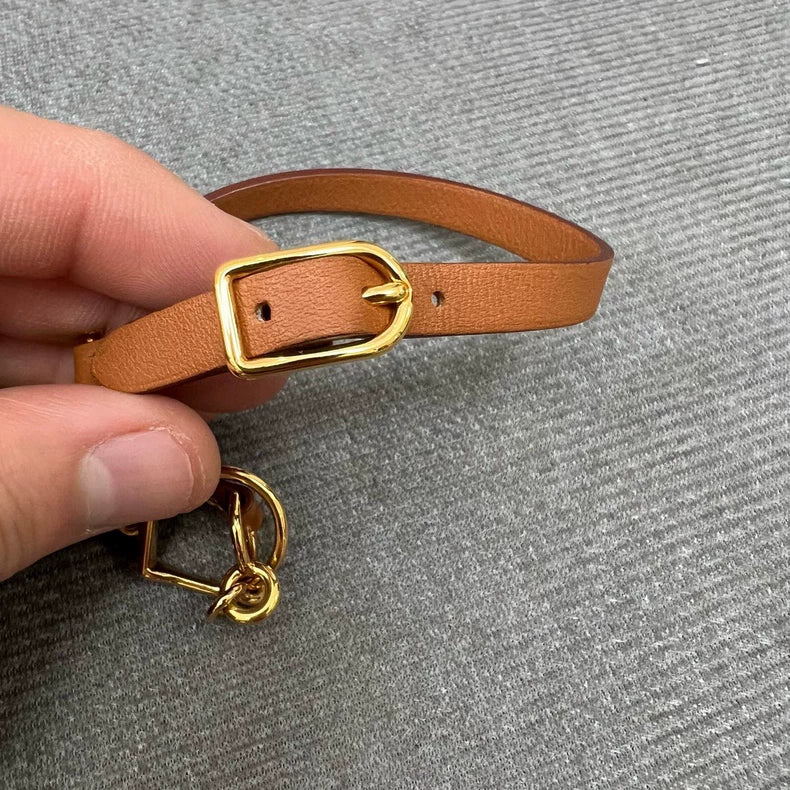 Hermes Brown Double Ring Leather Bracelet