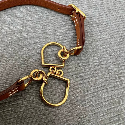 Hermes Brown Double Ring Leather Bracelet