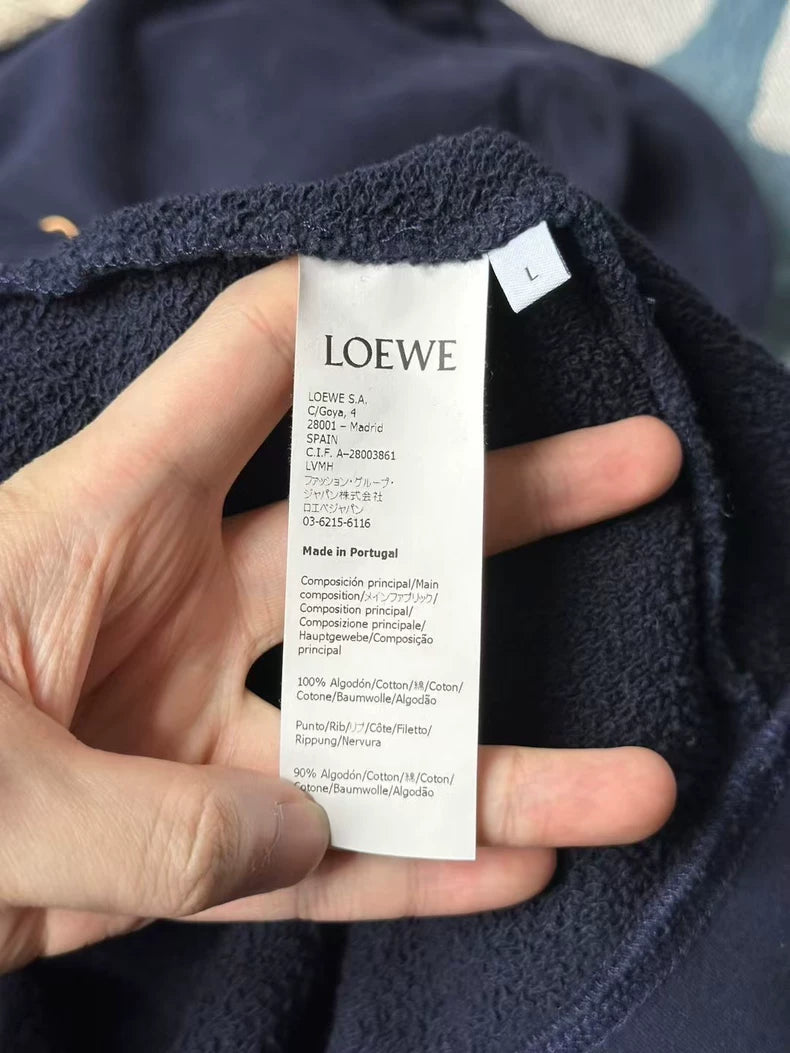 Loewe Embroidered Logo Hoodie in Dark Blue