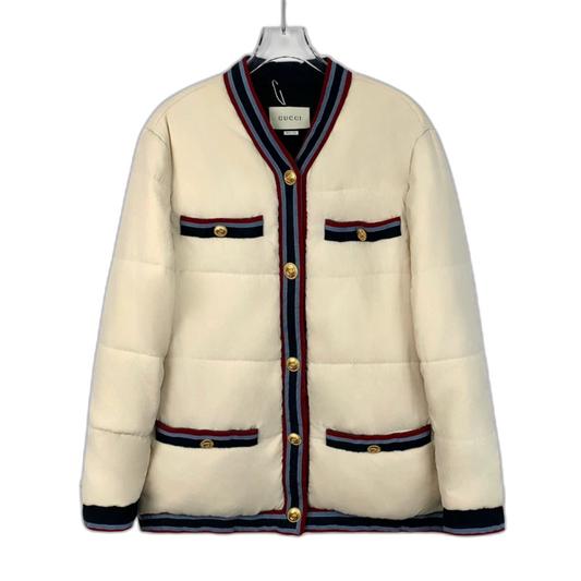 Gucci Cream Striped V-Neck Long Sleeve Jacket
