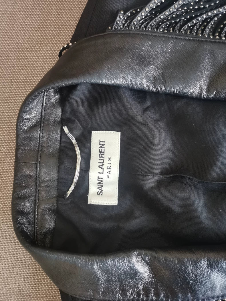 Saint Laurent Paris SLP Fringe Leather Collar Blazer
