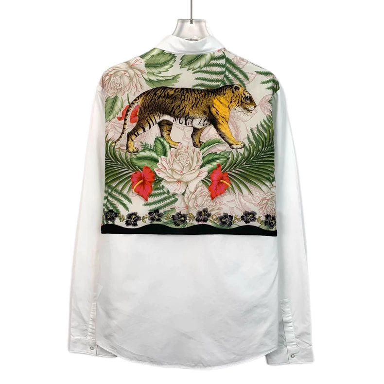 Gucci White Jungle Tiger Print Long Sleeve Shirt
