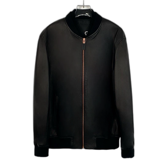 Givenchy black stand-up collar zipper sheepskin leather jacket jacket