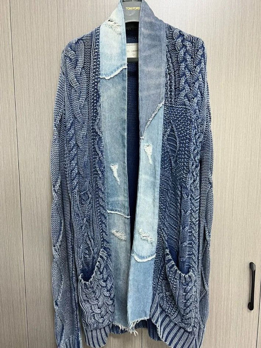 Greg Lauren Blue Cowboy Straw Robe Sweater - DMC