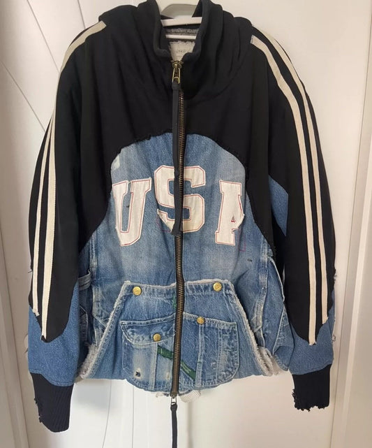 Greg Lauren patchwork hoodie jacket - DMC