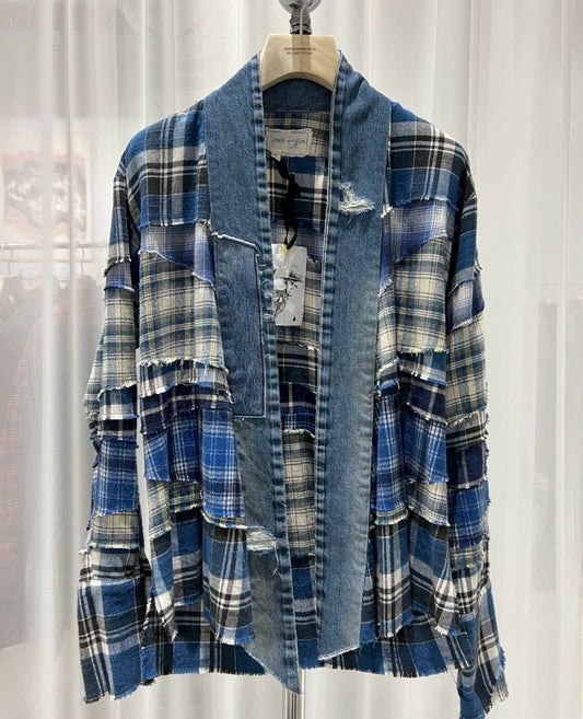 Greg Lauren flannel plaid denim jacket - DMC