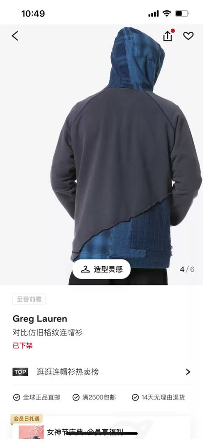 Greg Lauren Men's Spliced Pullover Hood