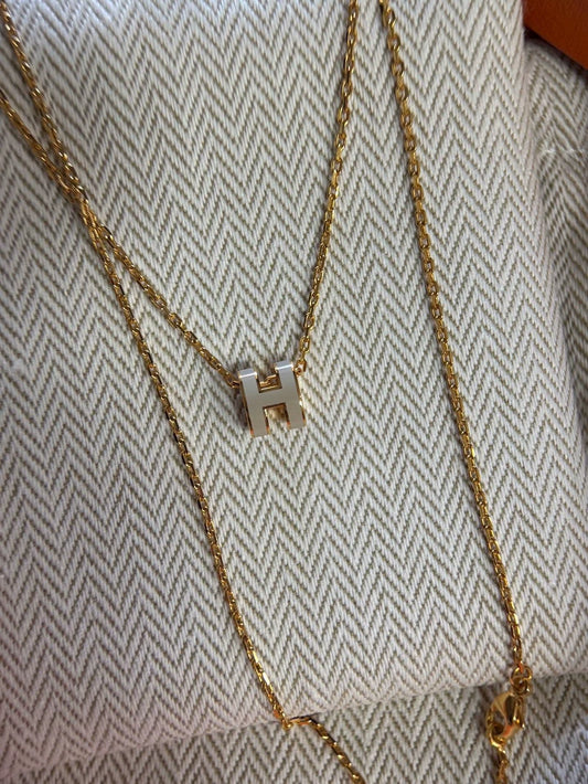 Hermes H Logo Gold Chain Necklace-yf