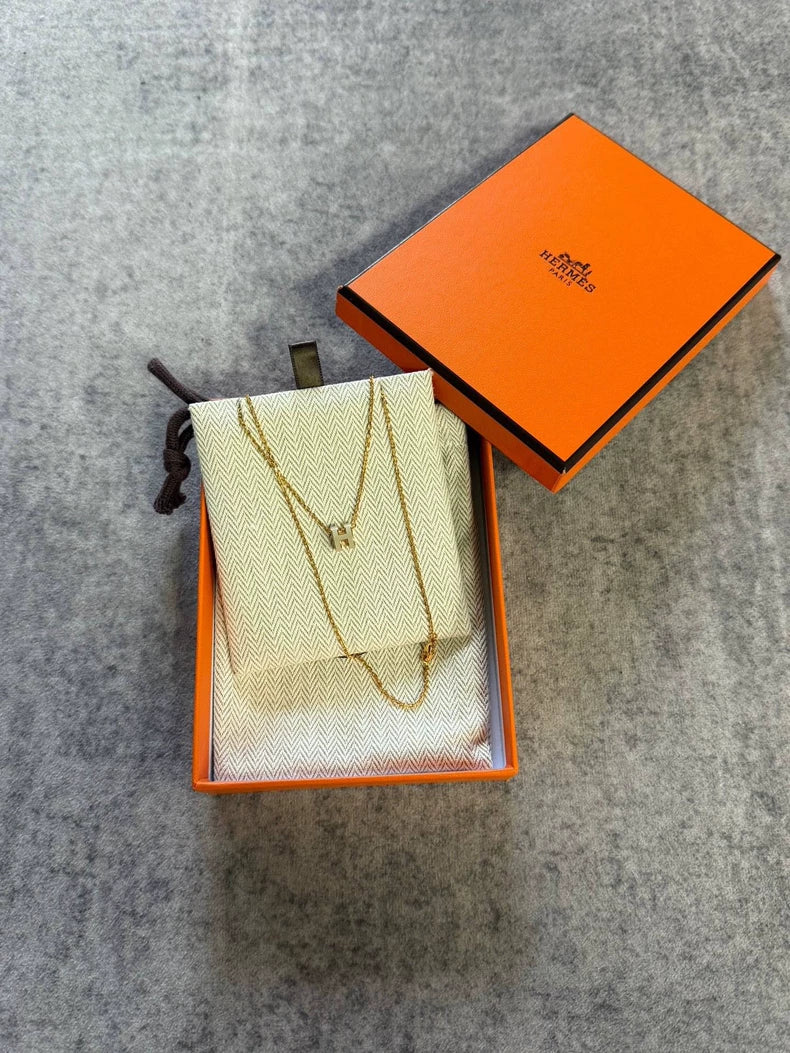 Hermes H Logo Gold Chain Necklace-yf