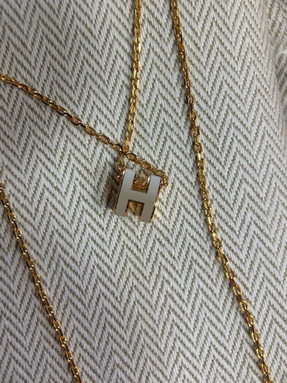 Hermes H Logo Gold Chain Necklace-yf