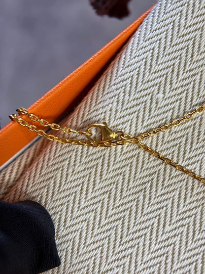 Hermes H Logo Gold Chain Necklace-yf