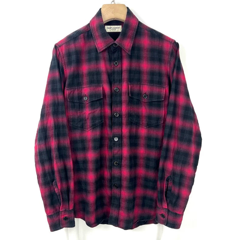 Saint Laurent Red Black Checkered Shirt