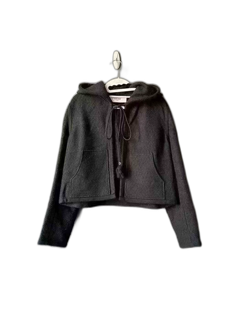 Black Hooded Wool Jacket from Celine