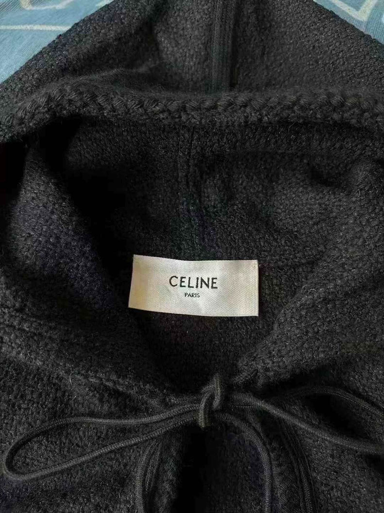 Black Hooded Wool Jacket from Celine