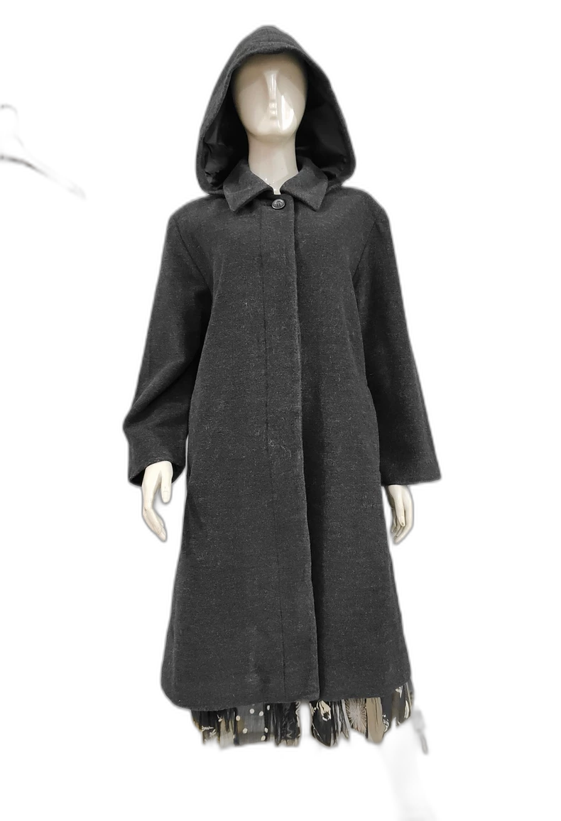 Vintage Prada Grey Hooded Wool Coat